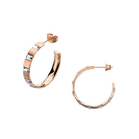 Rose gold plated Steel Hoops with Baguette CZs - Click Image to Close